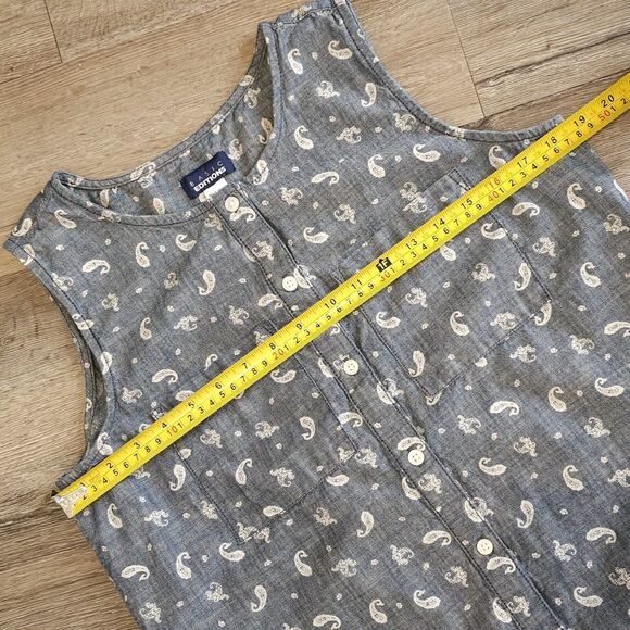 100% Cotton Size M Sleeveless Tank Dress Chambray Paisley Beachy Vacation Boho - Picture 3 of 7